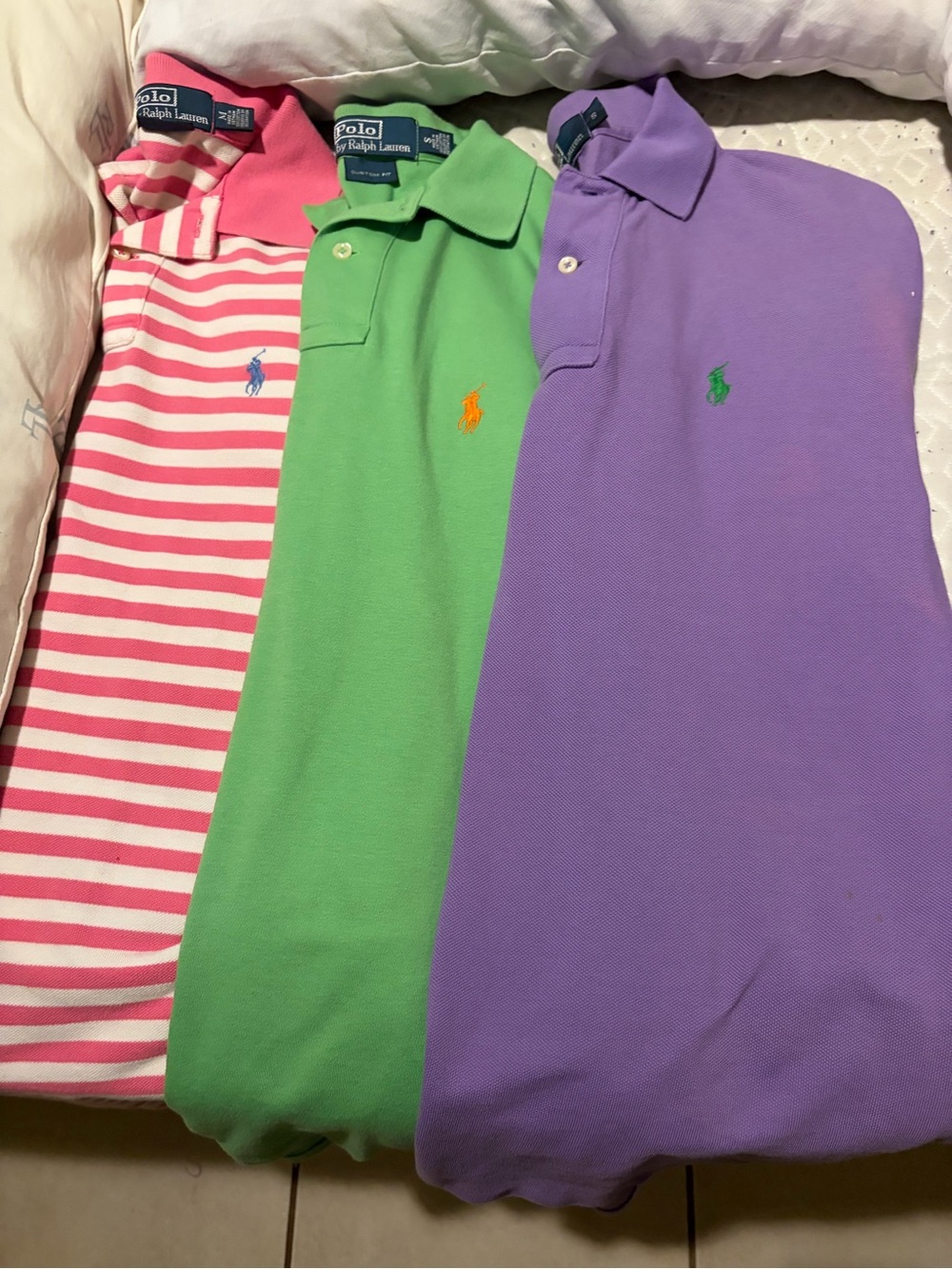 Ralph Lauren Kids Pink Striped, Green & Lavender Polo Trio 3 shirts for sale
